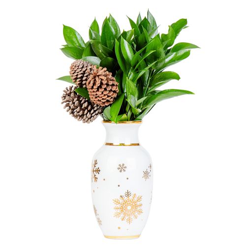 ARRANJO SNOWFLAKES RUSCUS COM PINHAS
